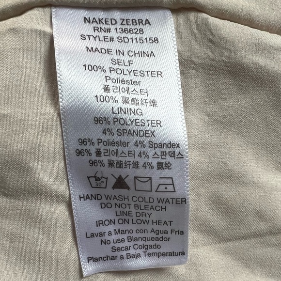 Naked Zebra Elegant Cream Sleeveless Dress Size Smalll - Picture 7 of 7